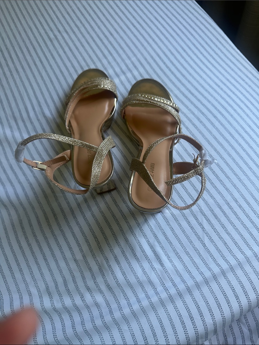 Franco Sarto Gold Glitter Open-Toe Ankle-Strap Heels size 8.5 - Picture 1 of 5